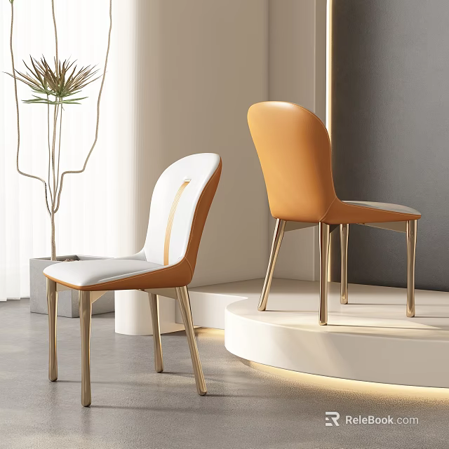 Modern Dining Chairs With White Orange Upholstery And Gold Metal Legs 3d model 
