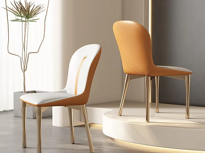 Modern Dining Chairs With White Orange Upholstery And Gold Metal Legs 3d model