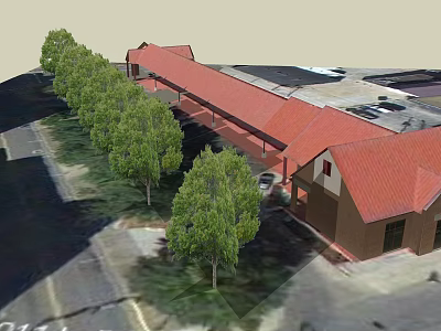 Contemporary Station Exterior Featuring Red Roof Lush Trees And Brown Walls Design 3d model