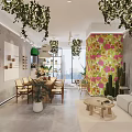 Bohemian Style Store Interior With Hanging Green Plants Floral Wall And Cactus Decor