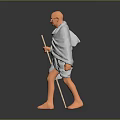 Bald Headed Barefoot Man In Light Colored Robe Holding Staff Model Figure Against Dark Background