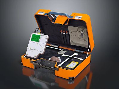 Orange Open Toolkit Case With Digital Display Devices Probes And Cables 3d model