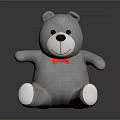 Gray Plush Teddy Bear With Red Bow Tie Soft Stuffed Toy For Kids