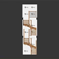 Wooden Stairs Connecting White Cubes With Black Patterns On Sides And Gray Grid Platform