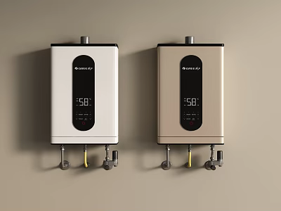 Macro Two Wall Mounted Water Heaters White And Gold With Digital Temperature 3d model