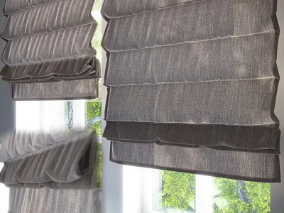 Elegant Fabric Roman Blinds For Window With Natural Light And Green View 3d model
