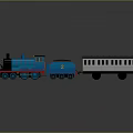 Electric Toy Train With Blue Locomotive And White Passenger Carriage