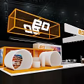 ED Brand Exhibition Booth With White And Orange Modern Design Large Screen Cityscape