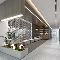 Modern Open Public Office Space Interior With Metal Wall Lounge Area And Recessed Lighting