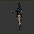 3D Female Character Model In Blue Black Combat Suit With Tactical Gear And Open Stance