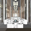 Sales Office Luxurious Interior Design With Chandeliers Round Tables And Glass Walls