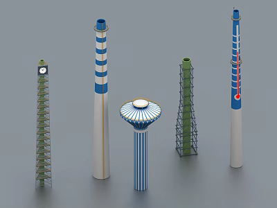 Various Pipes Featuring Striped Patterns Lattice Structures And Top Designs 3d model