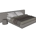 Modern Double Bed With Fabric Headboard Plush Pillows And Layered Blankets 3d model
