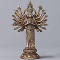 Intricate Traditional Multi Armed Bodhisattva Bronze Sculpture Carving With Lotus Base