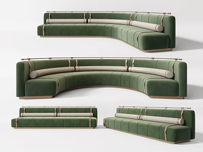 Modern Green Curved Sectional Sofa With Plush Cushions And Light Wood Base 3d model