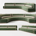 Modern Green Curved Sectional Sofa With Plush Cushions And Light Wood Base