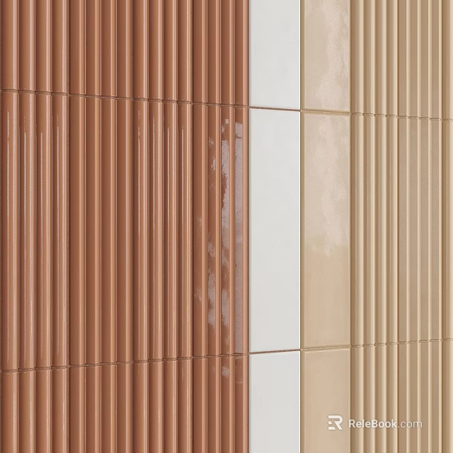 Modern Building Components Featuring Slatted Brown Beige And White Textured Panels 3d model