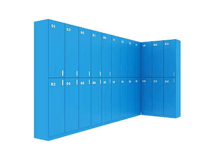 Blue Numbered Storage Lockers Arranged In A Sequence For Organized Storage 3d model
