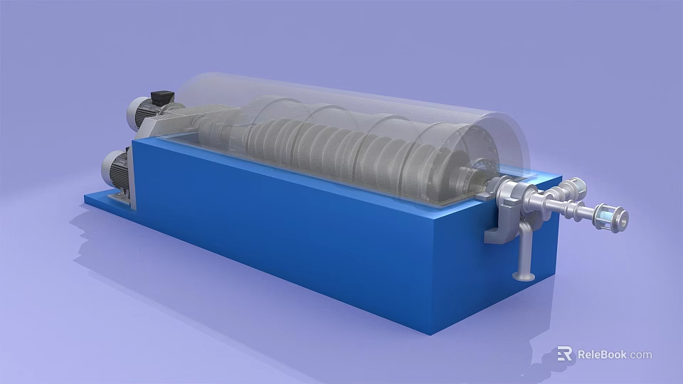 Industrial Horizontal Centrifuge Equipment With Transparent Cover And Screw Conveyor System 3d model 