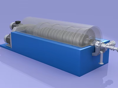 Industrial Horizontal Centrifuge Equipment With Transparent Cover And Screw Conveyor System 3d model