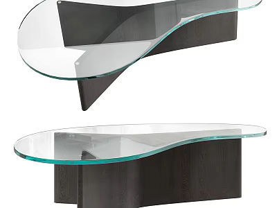 Modern Coffee Table With Curved Glass Top And Wooden Base Design 3d model