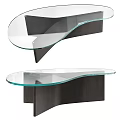 Modern Coffee Table With Curved Glass Top And Wooden Base Design
