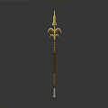 Golden Decorative Top Weapon With Brown Pole Carved Patterns And Silver Base