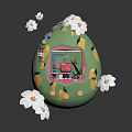 Green Egg Shaped Mini Computer With Flower Leaf Decorations Small Pink Screen And White Flowers 3d model