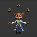 Cartoon Cat In Blue And White Striped Coat Juggling Yellow And Black Striped Balls