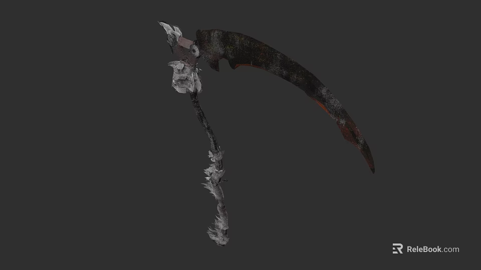 Medieval Fantasy Scythe With Ornate Bone Handle And Rustic Metal Blade 3d model 