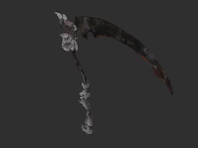 Medieval Fantasy Scythe With Ornate Bone Handle And Rustic Metal Blade 3d model