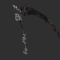 Medieval Fantasy Scythe With Ornate Bone Handle And Rustic Metal Blade