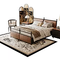 Elegant Wooden Double Bed With Nightstands Table Lamps Area Rug And Accent Chair