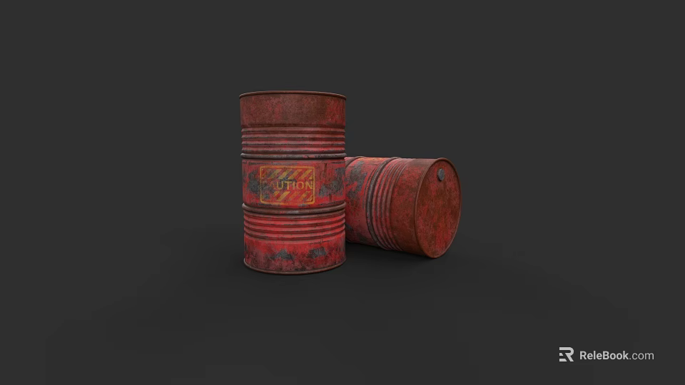 Weapon Storage Red Rusty Oil Drums With Yellow Logo And Military Design 3d model 