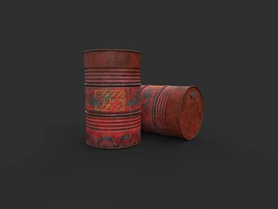 Weapon Storage Red Rusty Oil Drums With Yellow Logo And Military Design 3d model