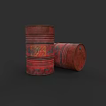 Weapon Storage Red Rusty Oil Drums With Yellow Logo And Military Design