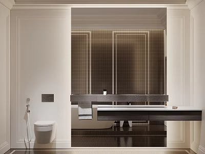 Modern Elegant Bathroom Interior With Toilet Vanity And Bathtub 3d model