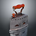 Vintage Household Clothing Iron With Red Wooden Handle And Metal Base Classic Design