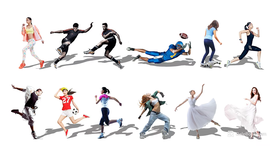 Group of People Engaging in Various Sports and Dance Activities with Dynamic Poses 3d model 