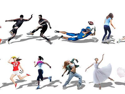 Group of People Engaging in Various Sports and Dance Activities with Dynamic Poses 3d model