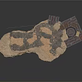 Stone Rock Platform Structure With Metal Railing Circular Central Area And Figure