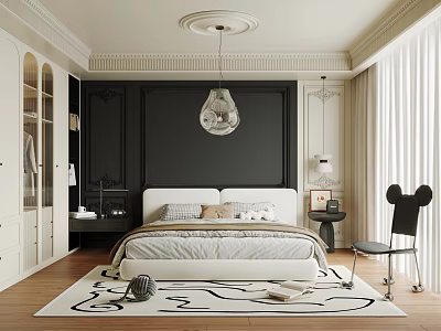 French black and white bedroom master bedroom black and white with main lights 3d model