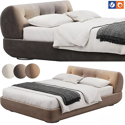 Modern Upholstered Double Bed With Soft Headboard White Sheets And Color Options 3d model