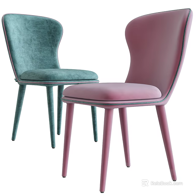 Teal and Pink Modern Leisure Chairs With Velvet Upholstery And Slim Legs 3d model 