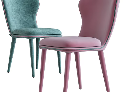 Teal and Pink Modern Leisure Chairs With Velvet Upholstery And Slim Legs 3d model