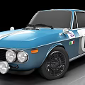 Blue Vintage Sports Car With White Stripe Italian Flag And Round Headlights