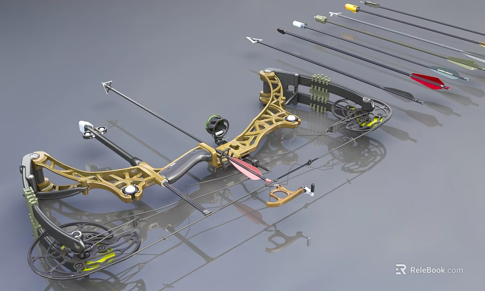 Compound Bow Weapon With Arrows String And Hunting Accessories 3d model 