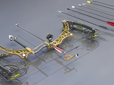Compound Bow Weapon With Arrows String And Hunting Accessories 3d model