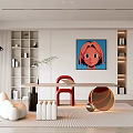 Modern Study Room Interior With Built In Shelves Desk Red Chair And Artwork