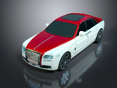 Luxury White And Red Sedan With Red Roof Front Grille And Black Wheels 3d model